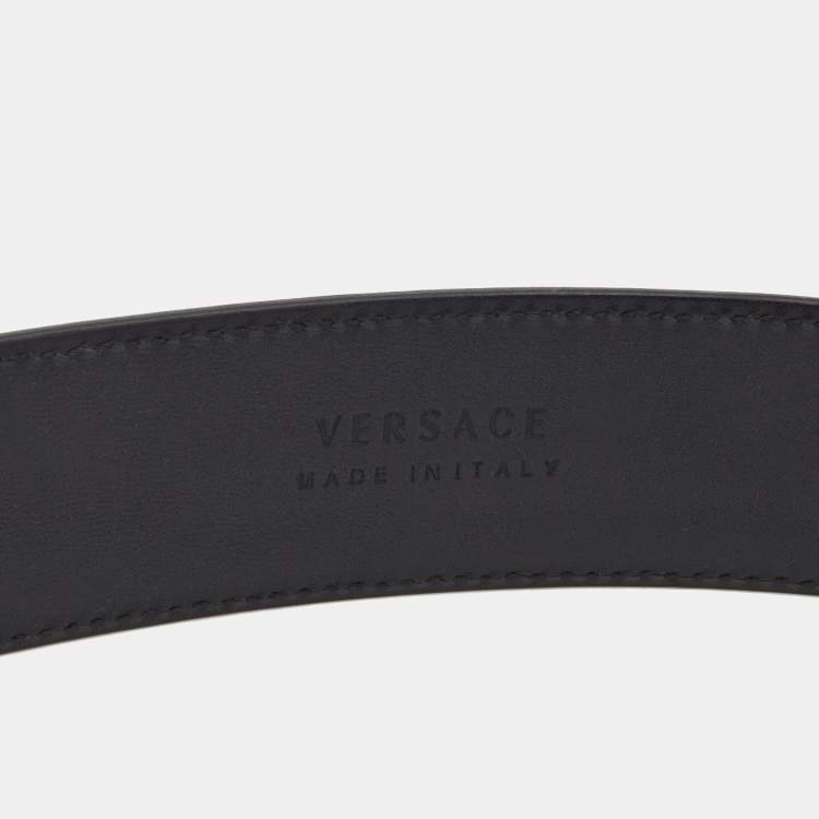Pre Owned Versace Black Leather Medusa Head Buckle Belt 115CM