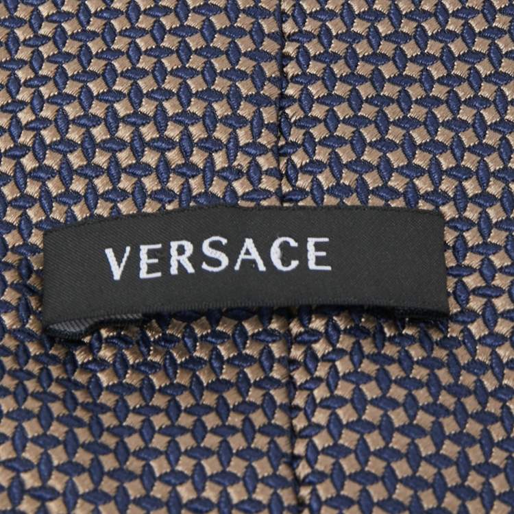 Pre Owned Versace Navy Blue Patterned Silk Jacquard Tie