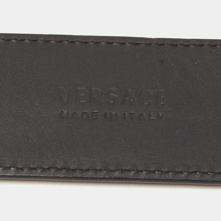 Pre Owned Versace Black Barocco Embossed Leather Medusa Buckle Belt 90CM