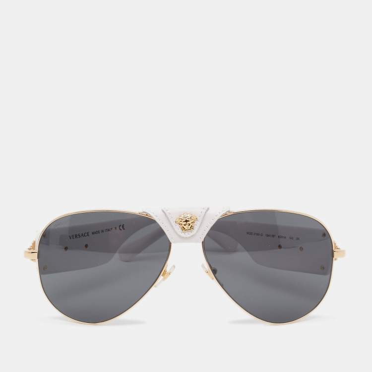 Pre Owned Versace White/Gold Baroque Aviator Sunglasses