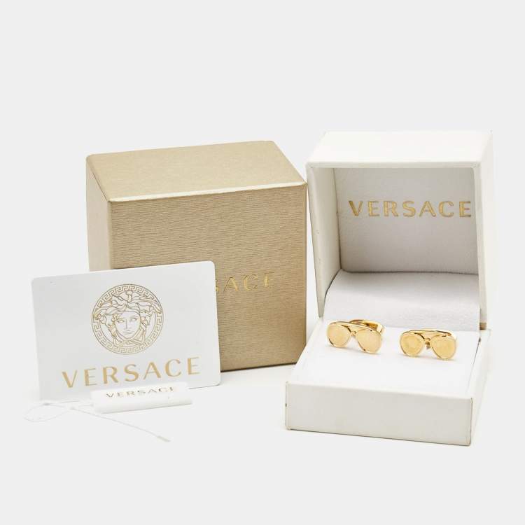 Pre Owned Versace Gold Tone Toggle Cufflinks