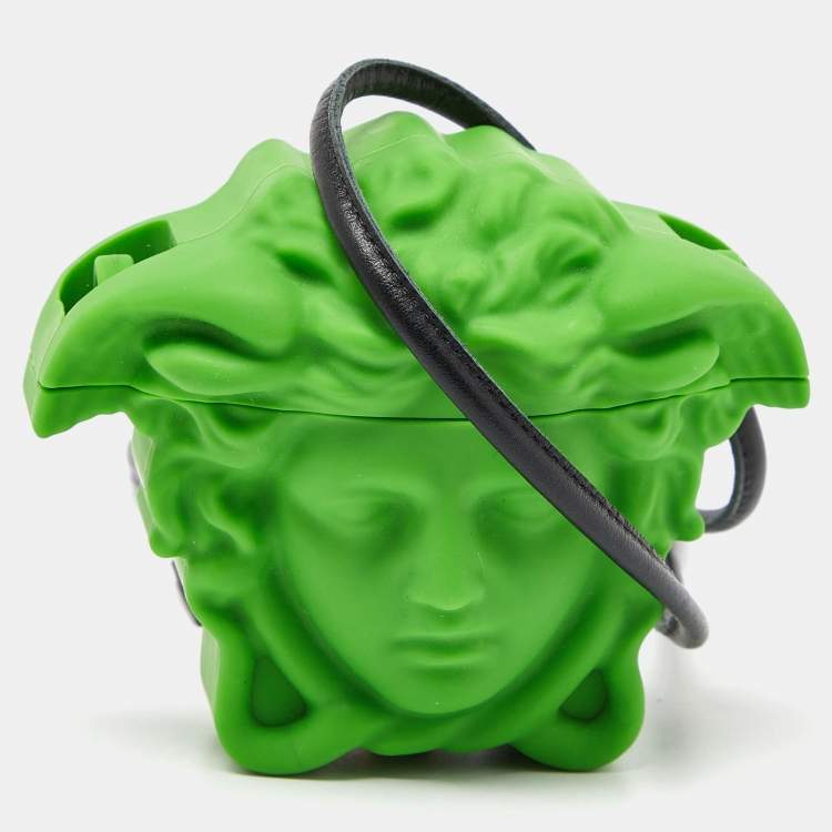 Pre Owned Versace Green Rubber La Medusa Airpods Case