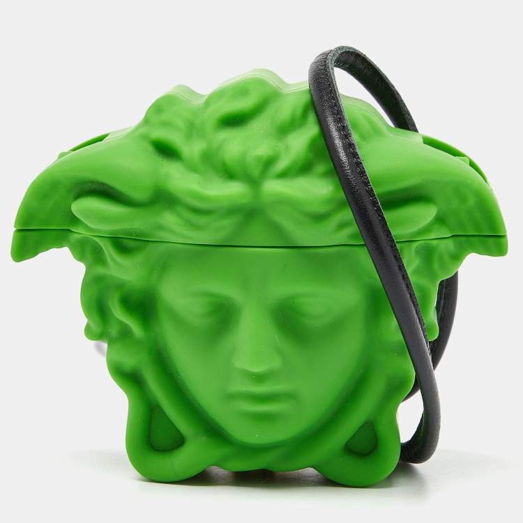 Pre Owned Versace Green Rubber La Medusa Airpods Case