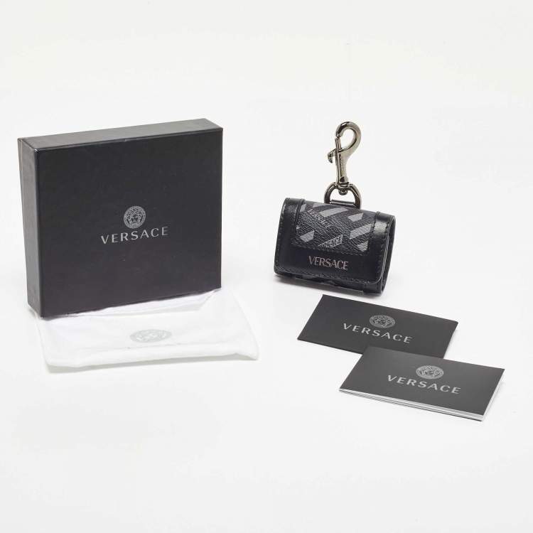 Pre Owned Versace Black/Grey Jacquard Coated Canvas and Leather Airpods Case