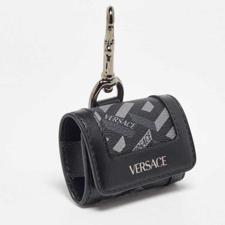 Pre Owned Versace Black/Grey Jacquard Coated Canvas and Leather Airpods Case