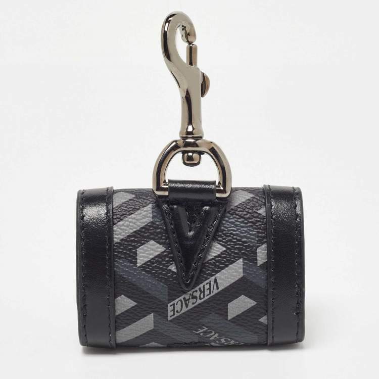 Pre Owned Versace Black/Grey Jacquard Coated Canvas and Leather Airpods Case