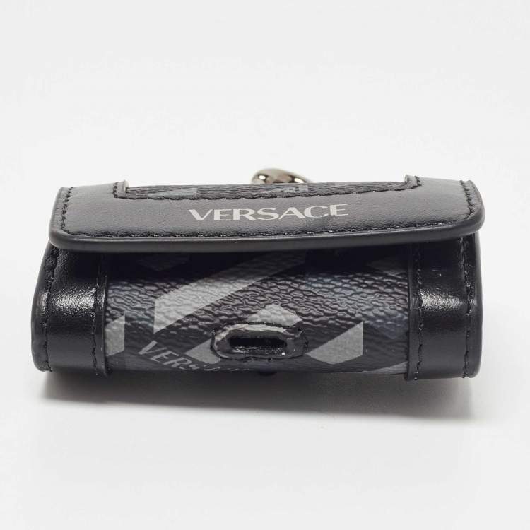 Pre Owned Versace Black/Grey Jacquard Coated Canvas and Leather Airpods Case