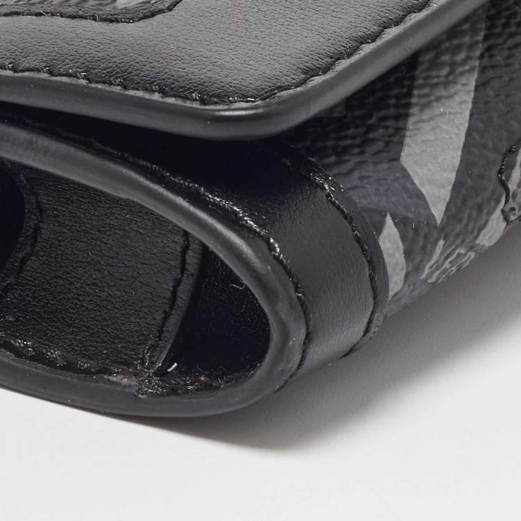 Pre Owned Versace Black/Grey Jacquard Coated Canvas and Leather Airpods Case