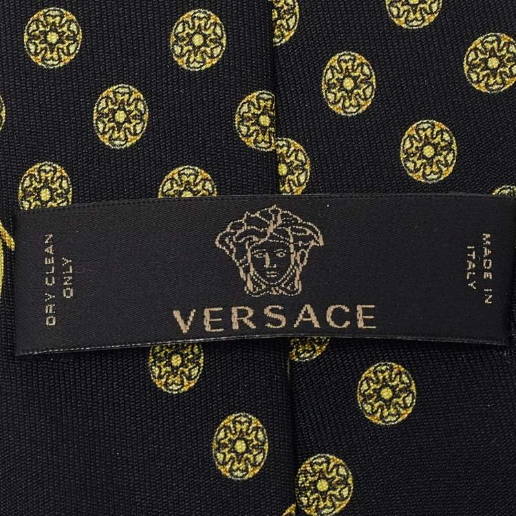 Pre Owned Versace Black Baroque Printed Silk Slim Tie