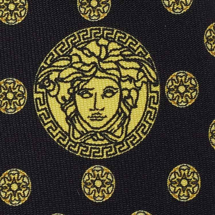 Pre Owned Versace Black Baroque Printed Silk Slim Tie