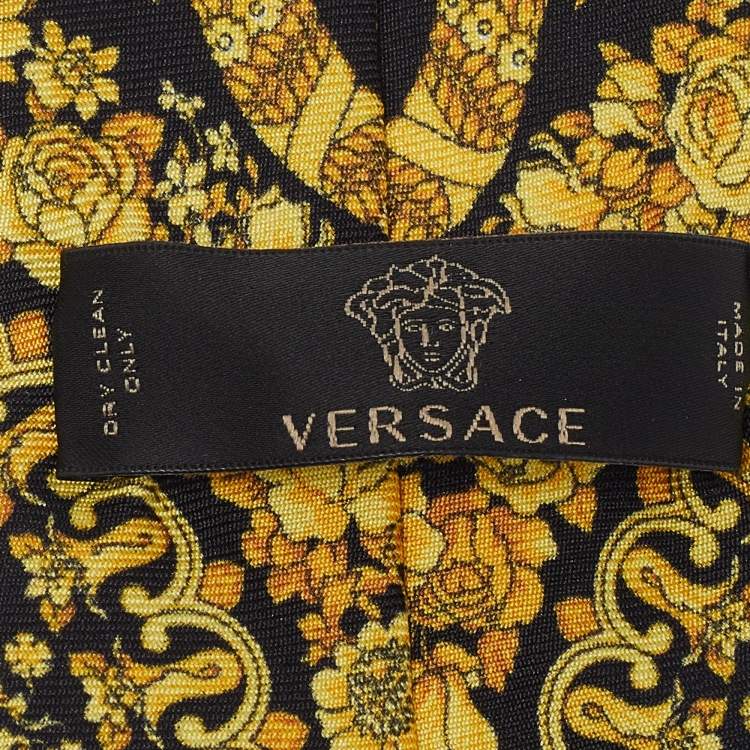 Pre Owned Versace  Black Baroque Printed Silk Slim Tie