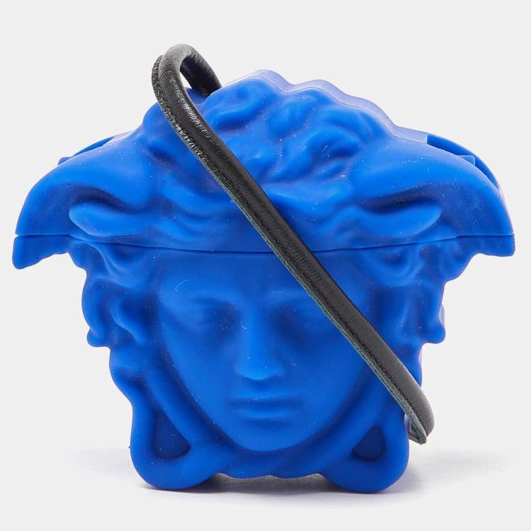 Pre Owned Versace Blue Rubber La Medusa Airpods Case