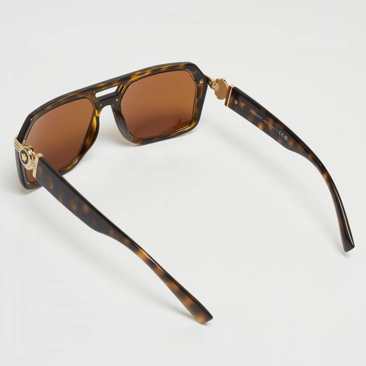 Pre Owned Versace Brown Tortoise Medusa Icon Aviator Sunglasses