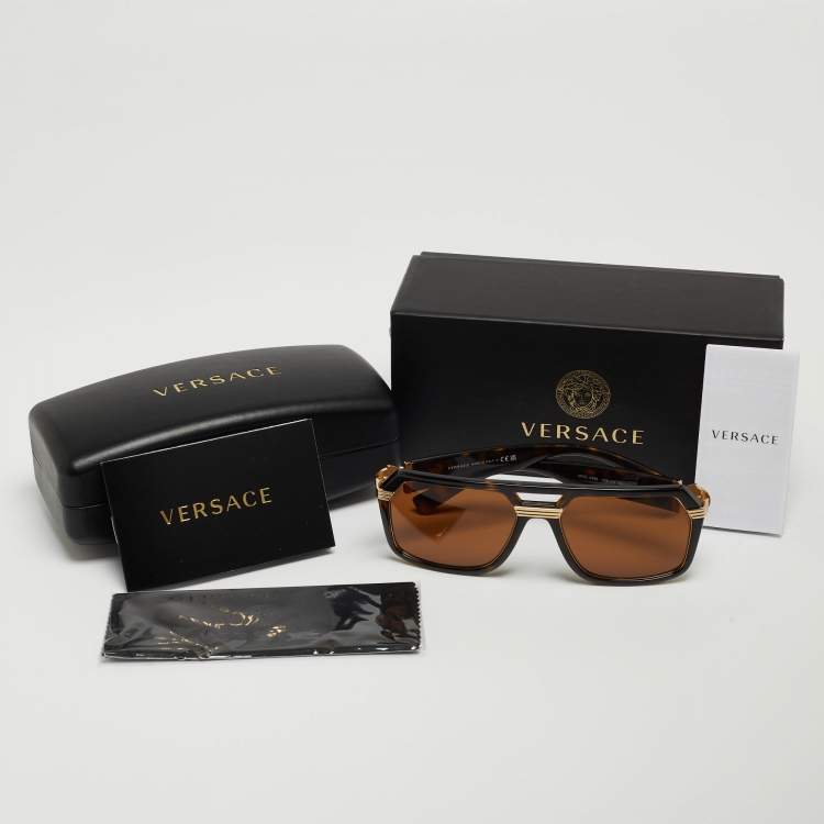 Pre Owned Versace Brown Tortoise Medusa Icon Aviator Sunglasses