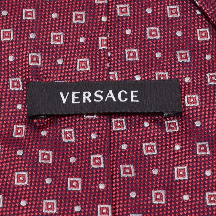 Pre Owned Versace Burgundy Geometric Pattern Silk Tie