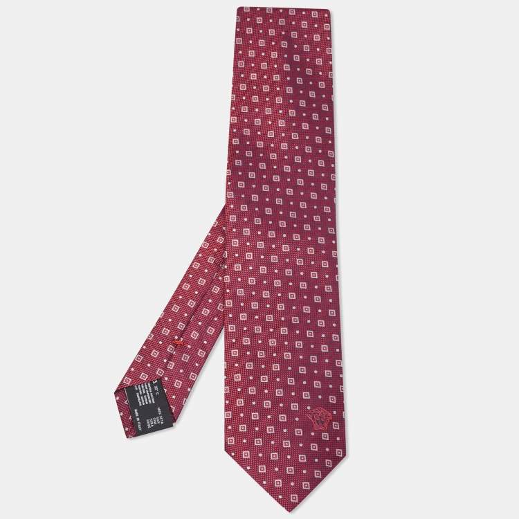 Pre Owned Versace Burgundy Geometric Pattern Silk Tie
