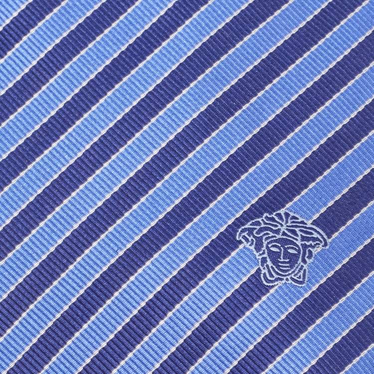 Pre Owned Versace Blue Diagonal Striped Silk Tie