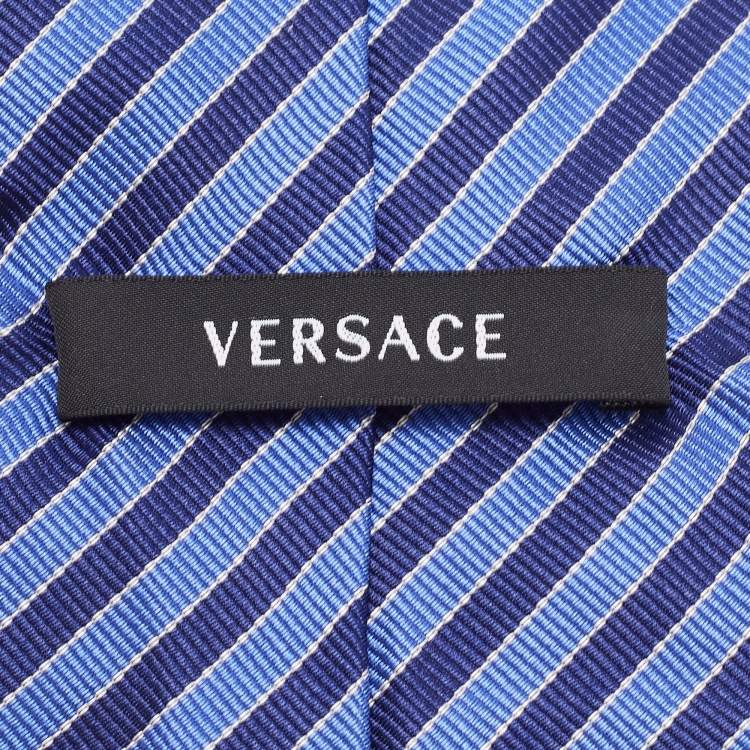 Pre Owned Versace Blue Diagonal Striped Silk Tie