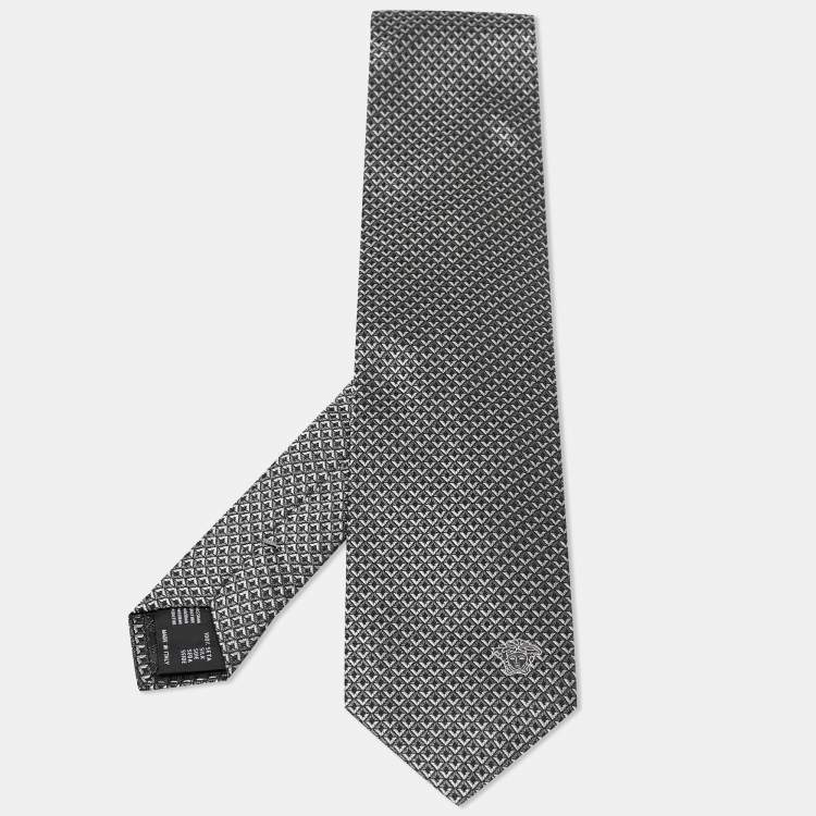 Pre Owned Versace Grey Diamond Pattern Silk Tie