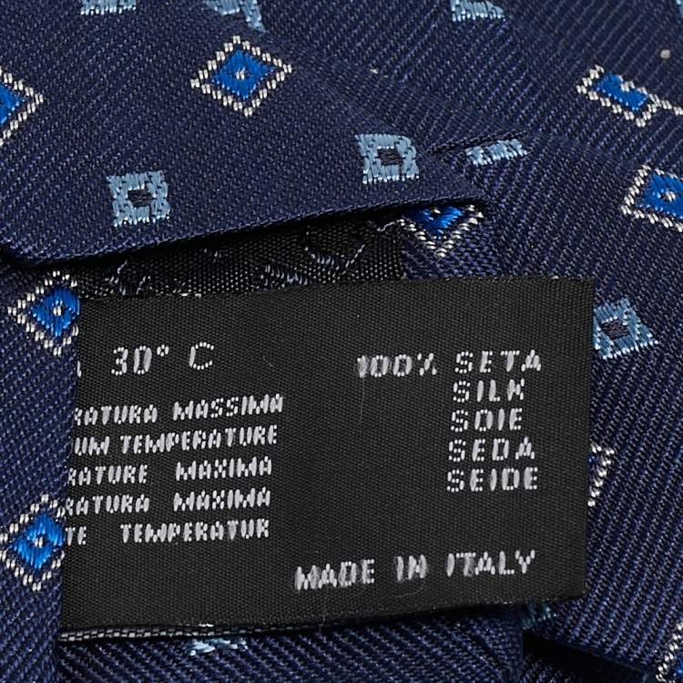 Pre Owned Versace Blue Square Pattern Jacquard Silk Tie