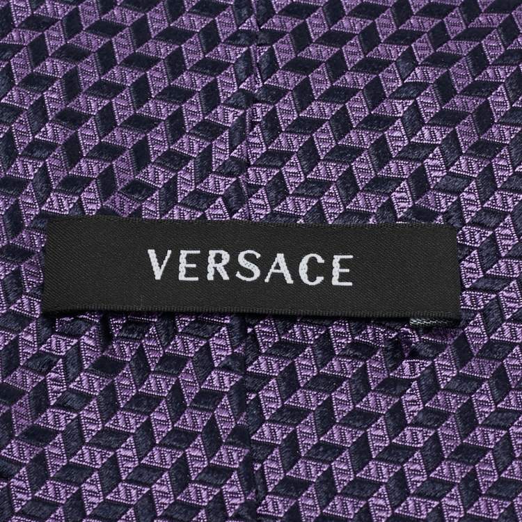 Pre Owned Versace Navy Blue Jacquard Silk Tie