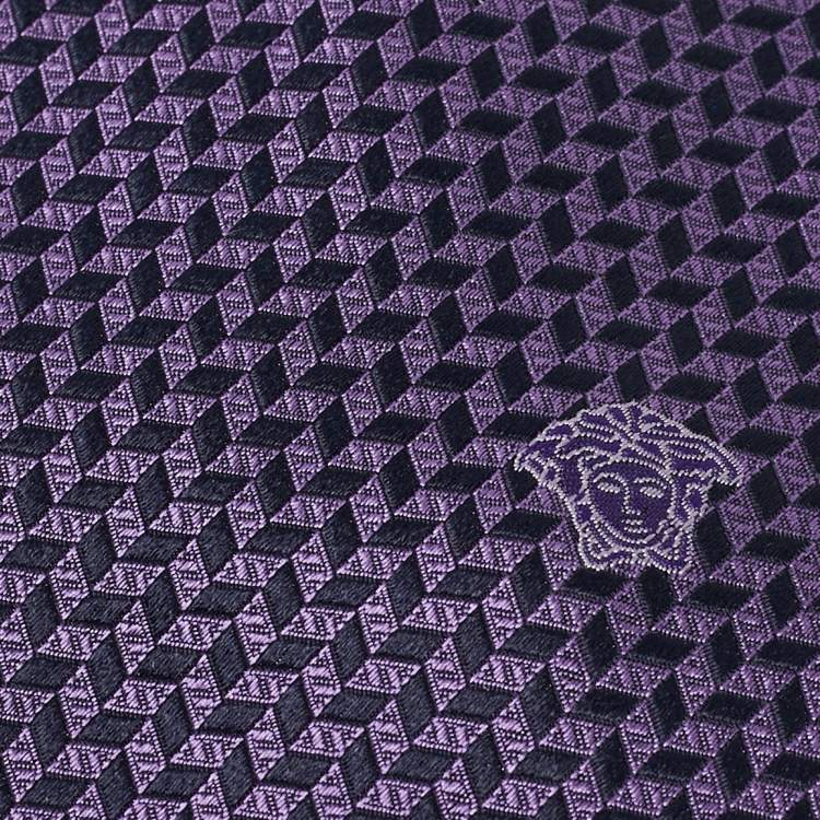 Pre Owned Versace Navy Blue Jacquard Silk Tie
