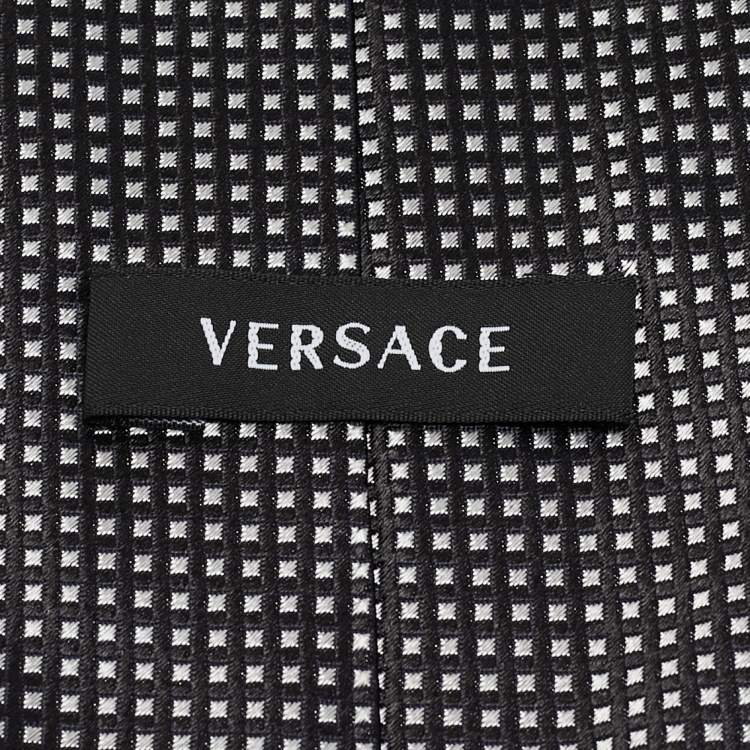 Pre Owned Versace Monochrome Square Pattern Silk Tie