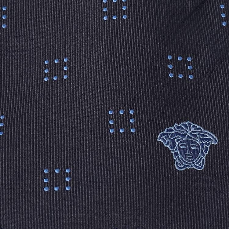 Pre Owned Versace Navy Blue Dotted Square Patterned Silk Tie 