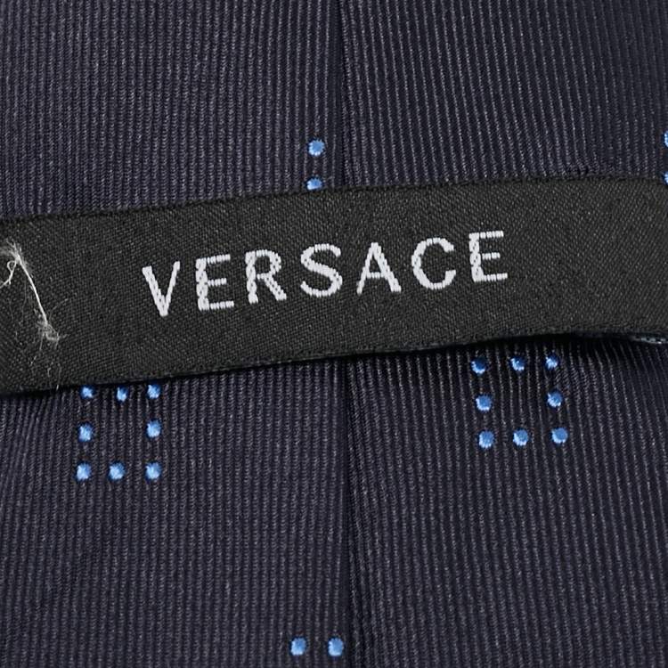 Pre Owned Versace Navy Blue Dotted Square Patterned Silk Tie 