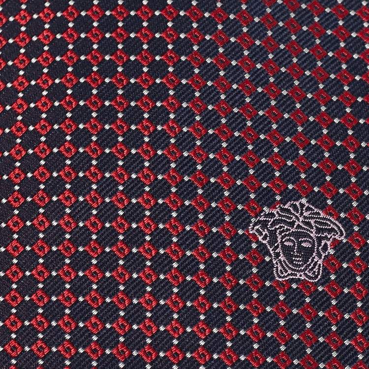 Pre Owned Versace Navy Blue/Red Patterned Jacquard Silk Tie