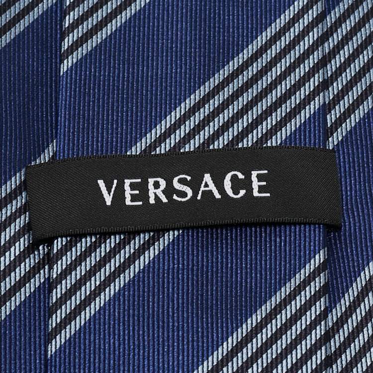 Pre Owned Versace Blue Diagonal Striped Silk Tie