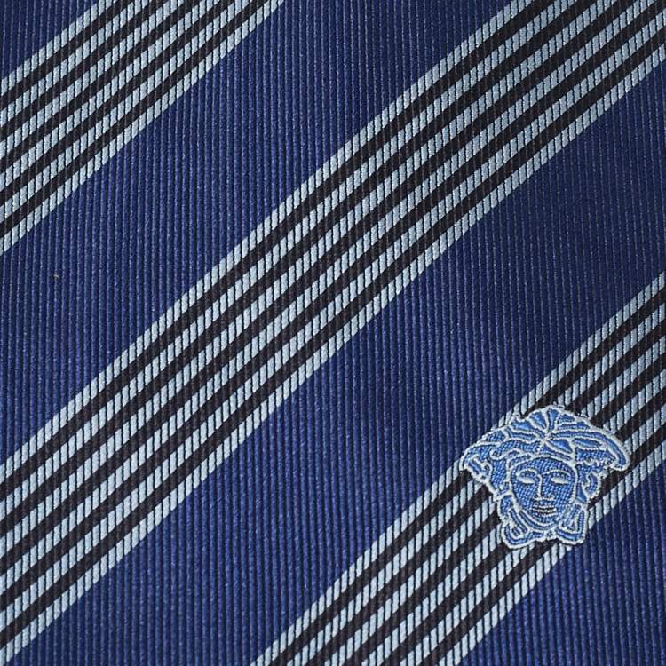 Pre Owned Versace Blue Diagonal Striped Silk Tie