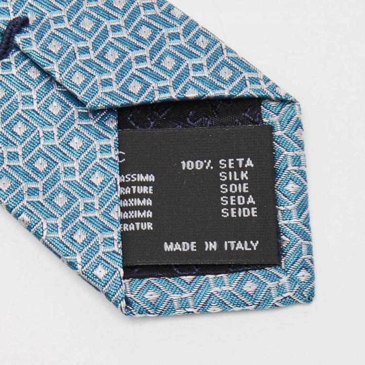Pre Owned Versace Blue Geometric Pattern Jacquard Silk Tie