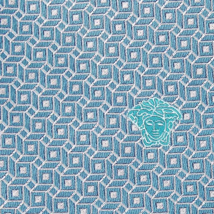 Pre Owned Versace Blue Geometric Pattern Jacquard Silk Tie