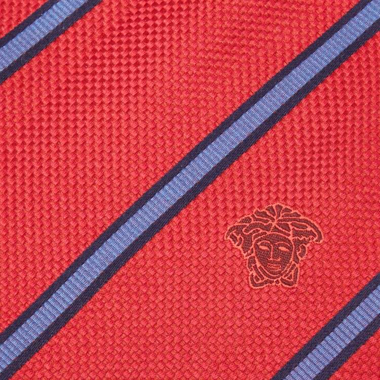 Pre Owned Versace Red/Blue Diagonal Striped Silk Tie