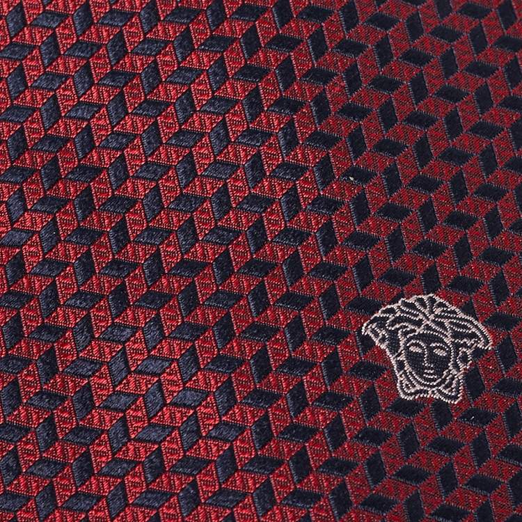Pre Owned Versace Red/Navy Blue Patterned Silk Tie