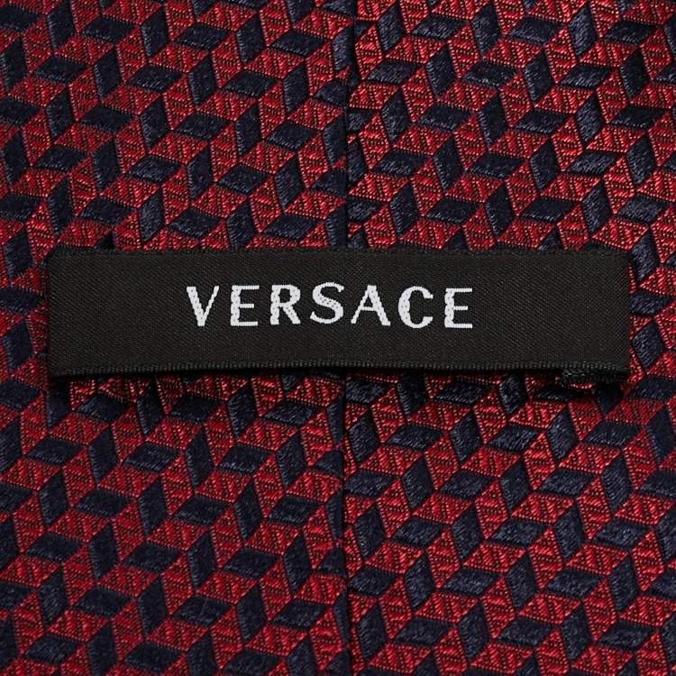 Pre Owned Versace Red/Navy Blue Patterned Silk Tie
