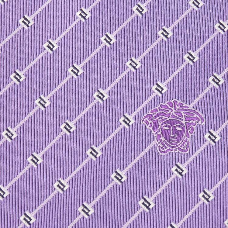 Pre Owned Versace Purple Greek Patterned Silk Tie