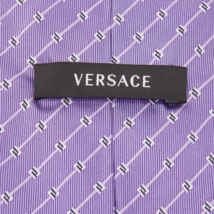 Pre Owned Versace Purple Greek Patterned Silk Tie