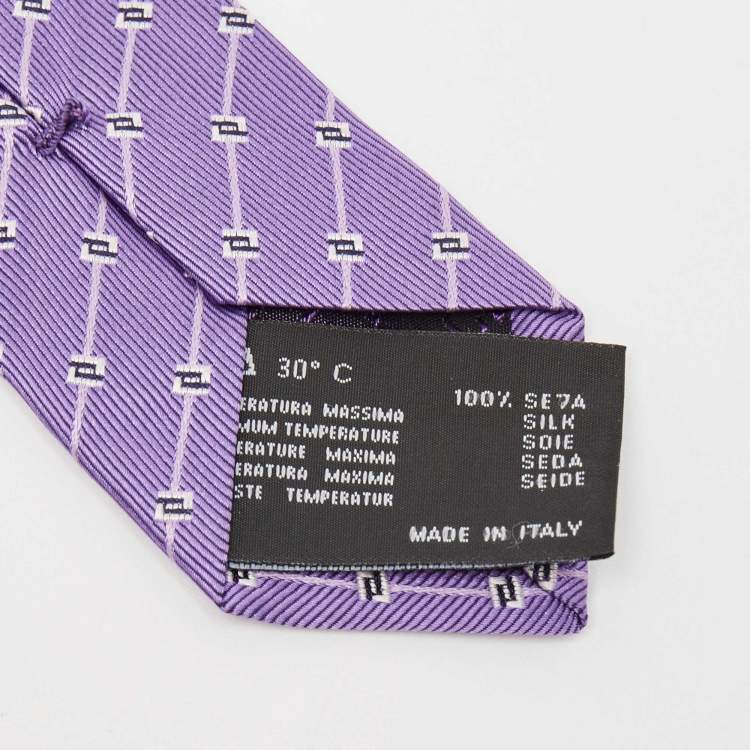 Pre Owned Versace Purple Greek Patterned Silk Tie