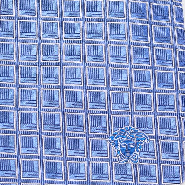 Pre Owned Versace Blue Square Patterned Silk Tie