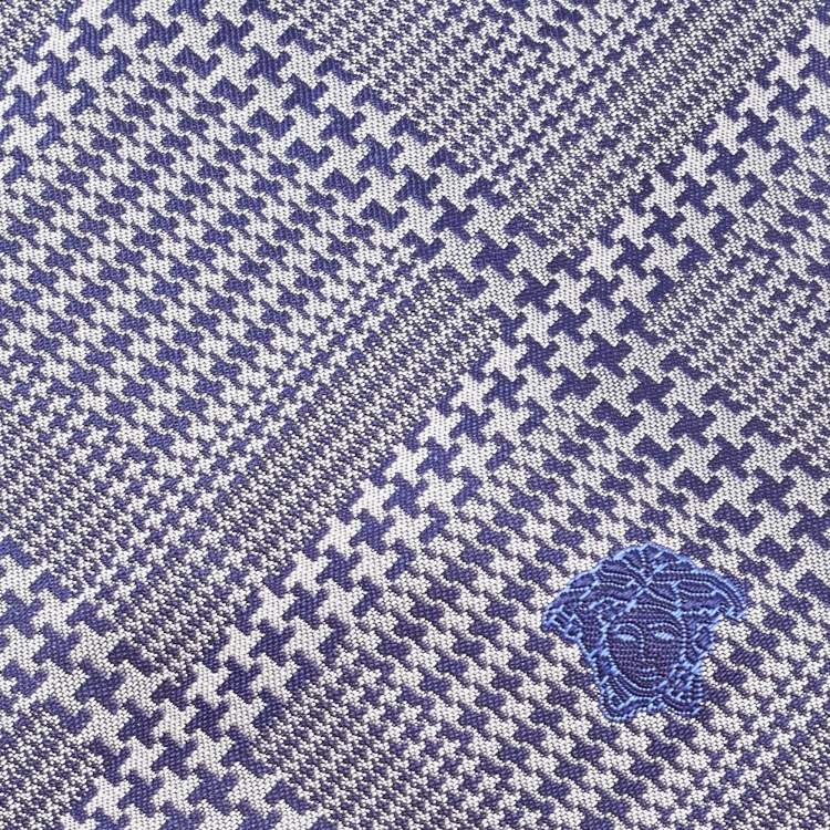 Pre Owned Versace Grey/Navy Blue Patterned Silk Tie