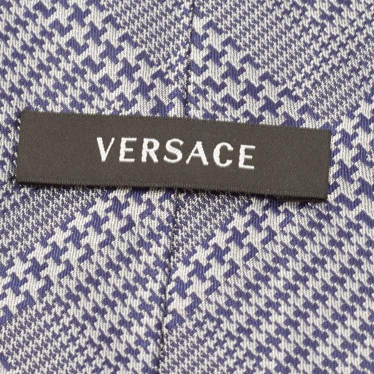 Pre Owned Versace Grey/Navy Blue Patterned Silk Tie