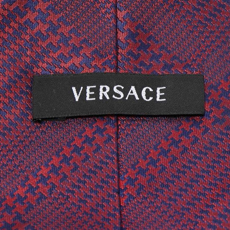 Pre Owned Versace Red/Navy Blue Patterned Silk Tie