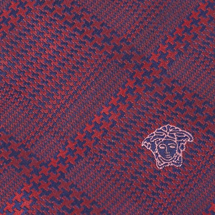Pre Owned Versace Red/Navy Blue Patterned Silk Tie