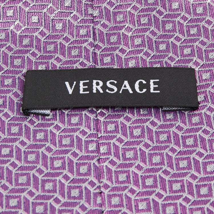 Pre Owned Versace Purple Patterned Silk Medusa Head Detail Tie