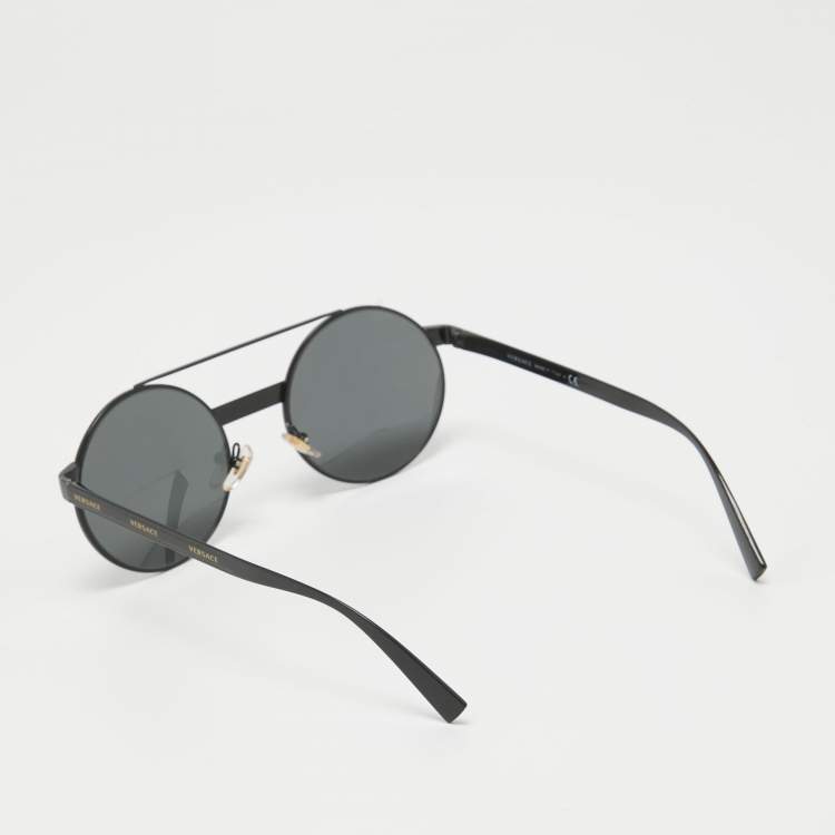 Pre Owned Versace Black VE 2210 Round Sunglasses