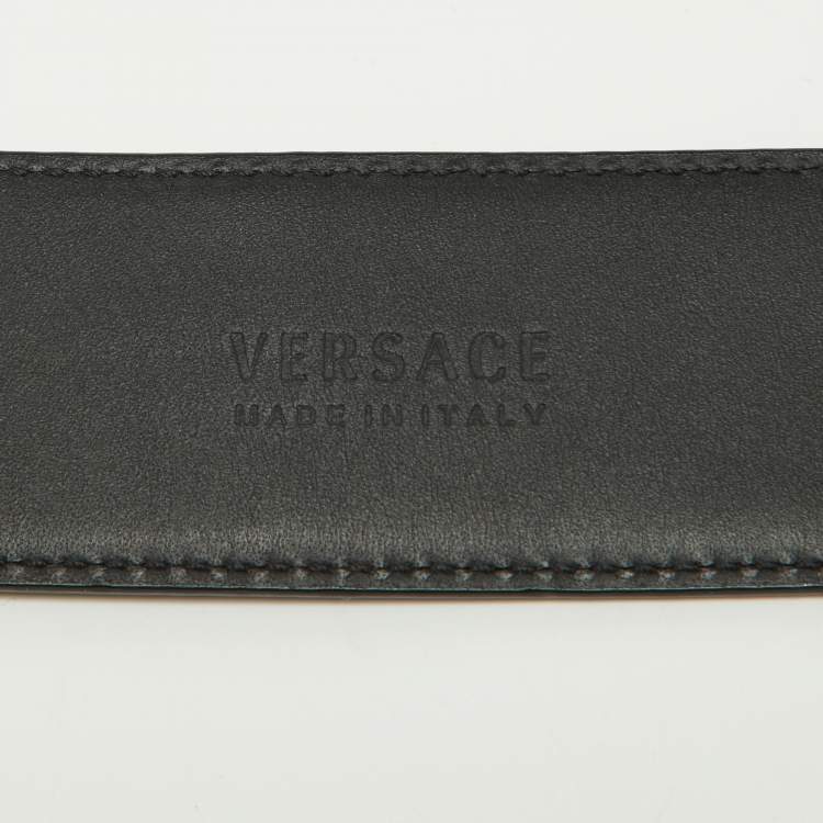 Pre Owned Versace Black Leather Medussa Head Buckle Belt 95CM