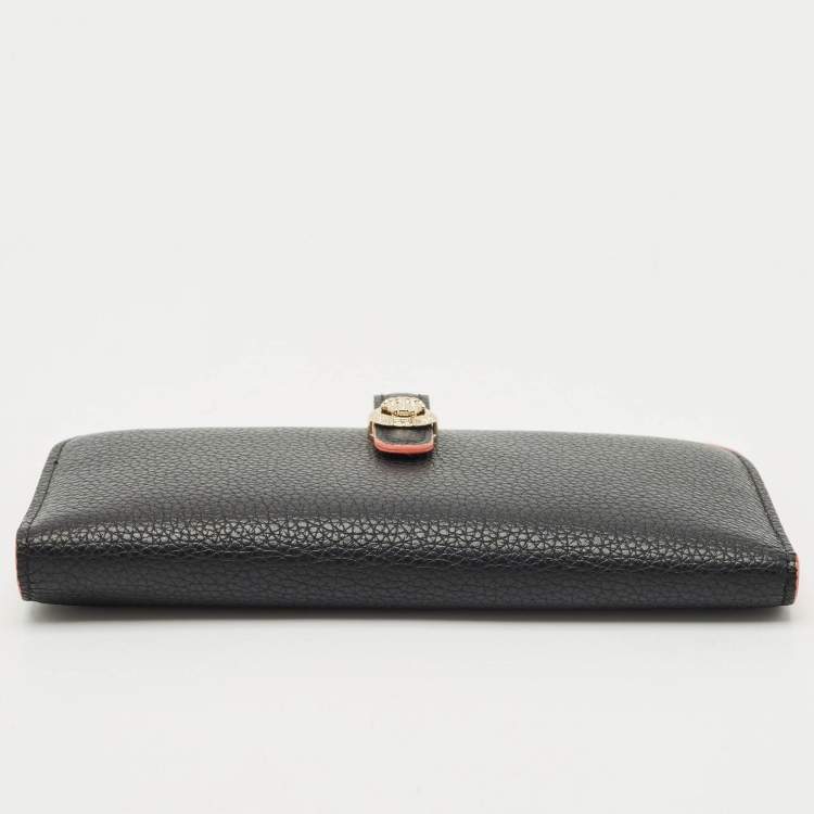 Pre Owned Versace Black Leather Medusa Long Wallet