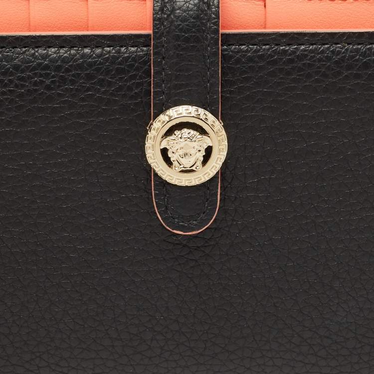 Pre Owned Versace Black Leather Medusa Long Wallet